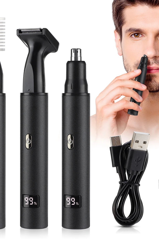 3-in-1 Rechargeable Nose Hair Trimmer with Facial Grooming Heads