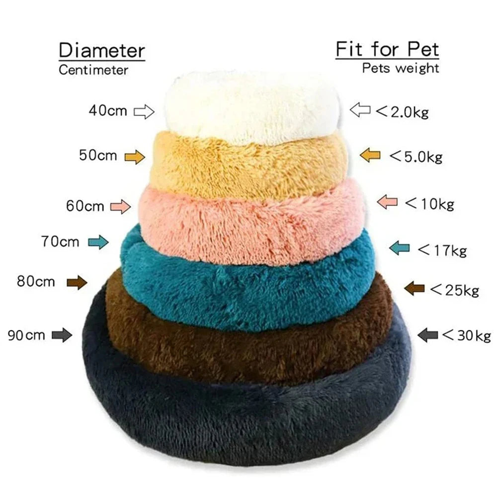 40-90CM Round Plush Pet Bed for Dogs & Cats, Soft Warm Sleeping Bed in 6 Sizes