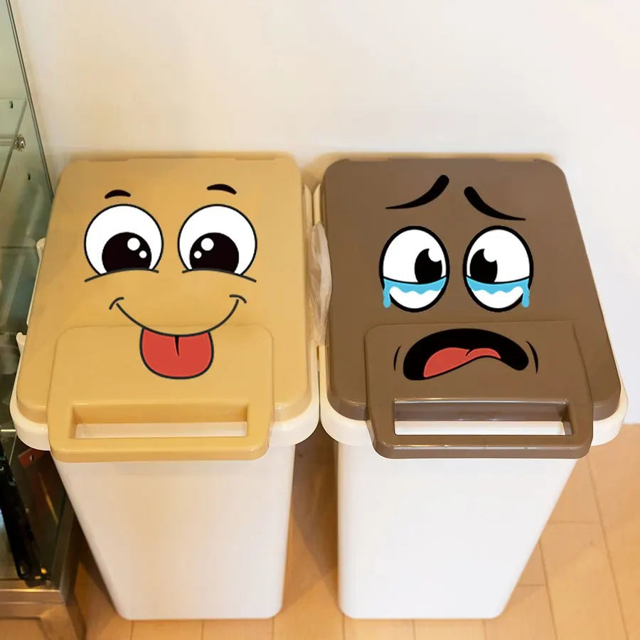 4-Sheet Cartoon Face Sticker Set for Trash Can, Toilet & Home Decor