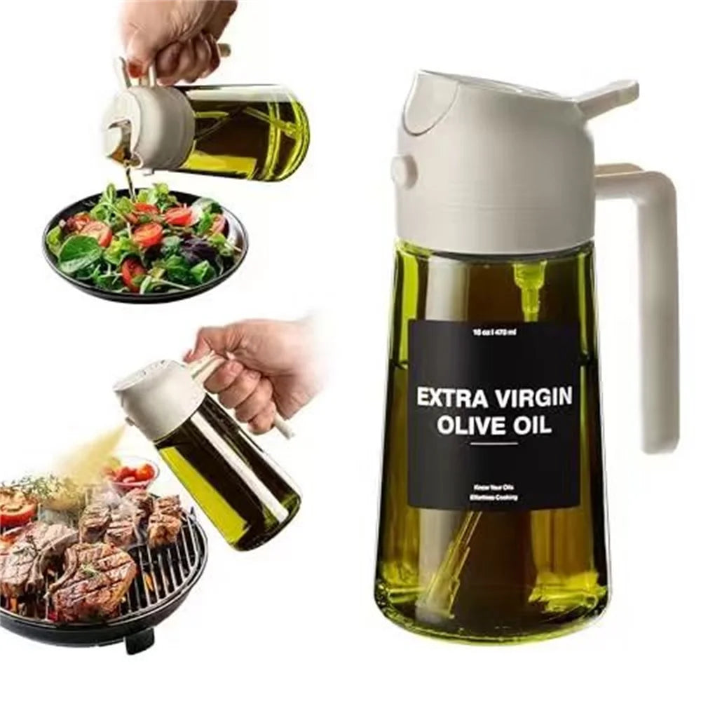 470ML 2-in-1 Glass Olive Oil Sprayer & Dispenser Bottle for Cooking