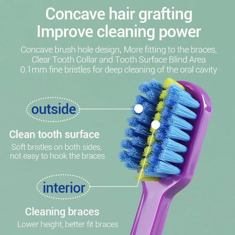 3PCS Orthodontic Soft Bristle Toothbrush Set for Braces Care