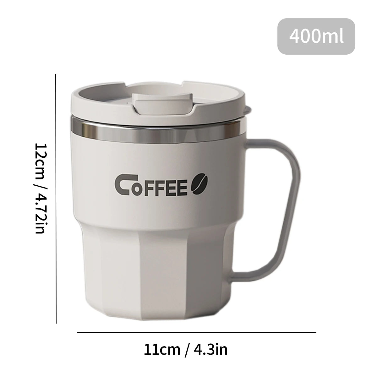400ML Double Wall 304 Stainless Steel Insulated Coffee Mug with Sealed Lid for Hot & Cold Drinks