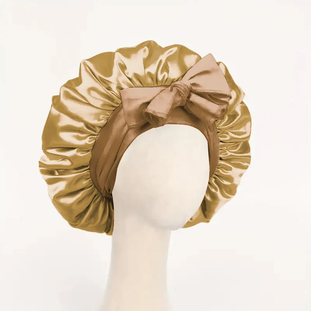 Adjustable Satin Sleep Bonnet with Tie Band for Women & Men