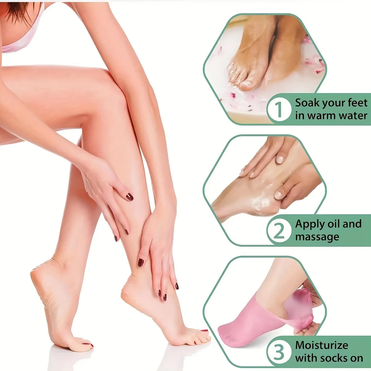 2 Pack Silicone Moisturizing Socks for Dry Cracked Feet