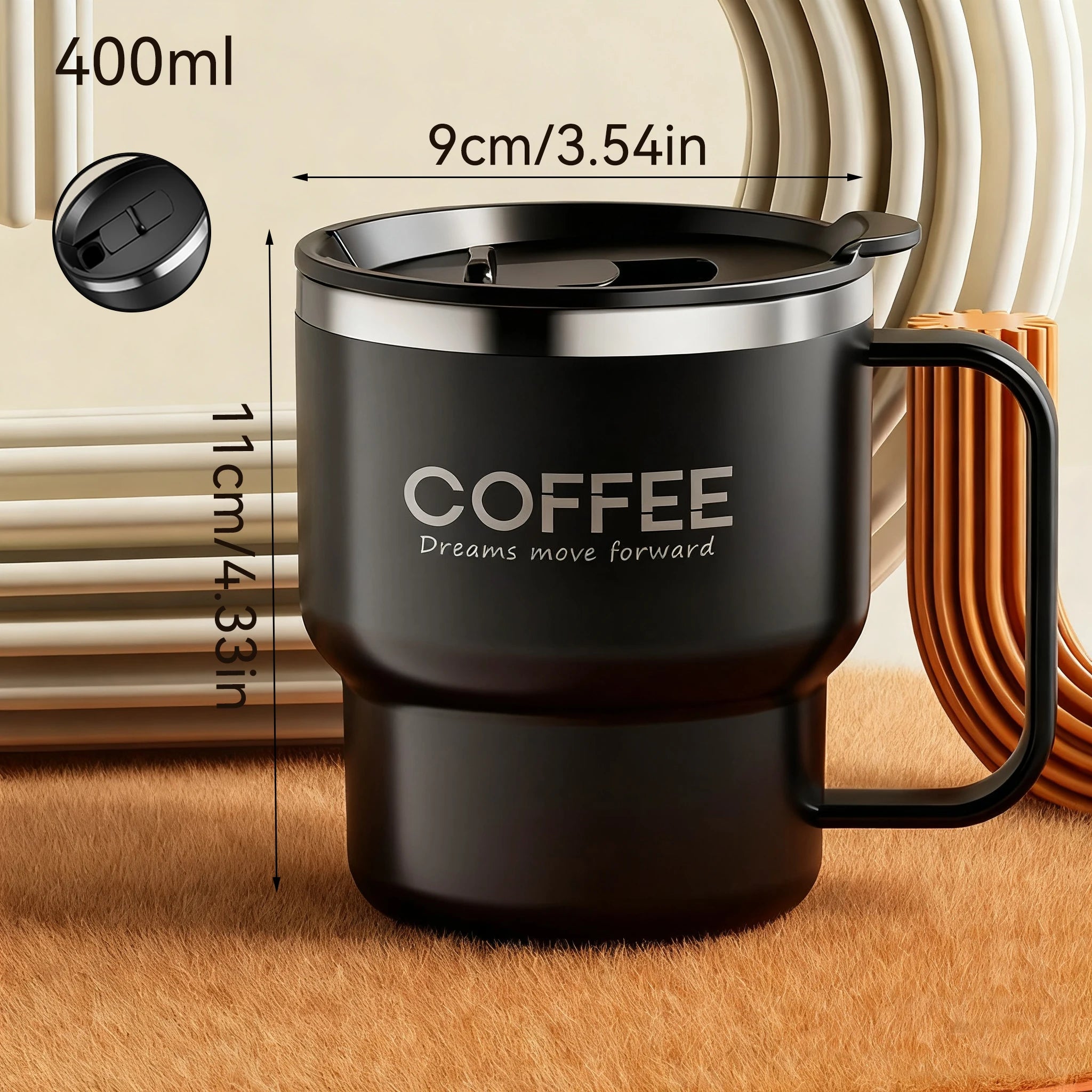 400ML Double Wall 304 Stainless Steel Insulated Coffee Mug with Sealed Lid for Hot & Cold Drinks