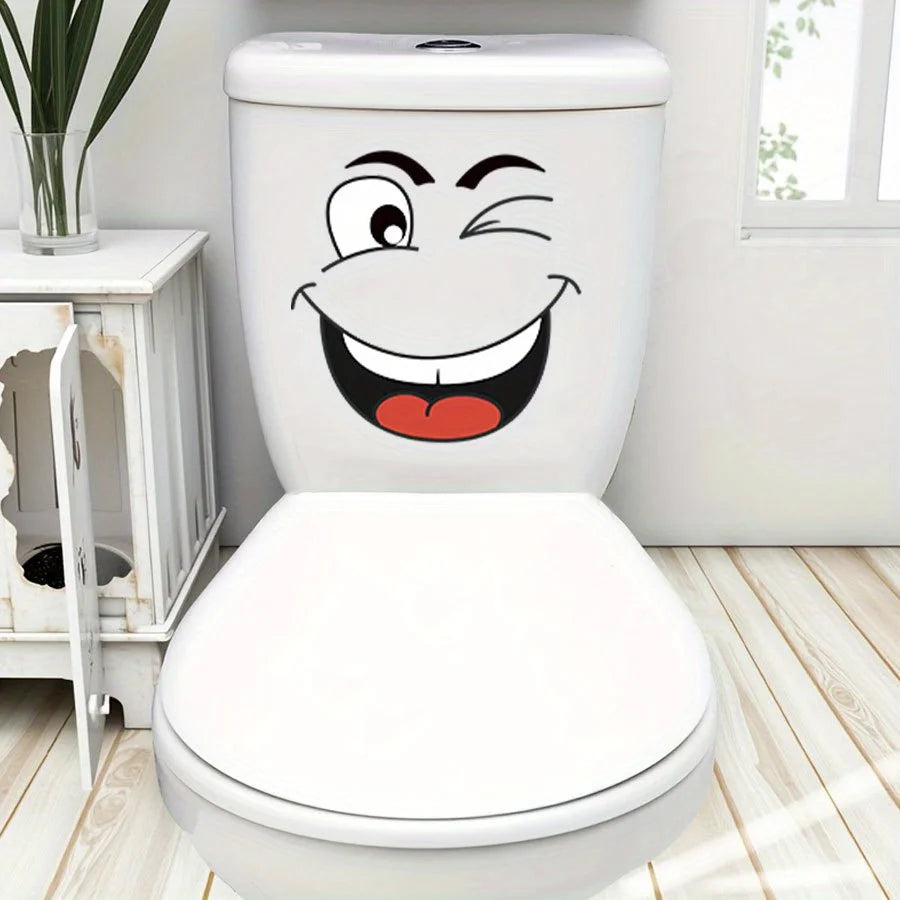 4-Sheet Cartoon Face Sticker Set for Trash Can, Toilet & Home Decor