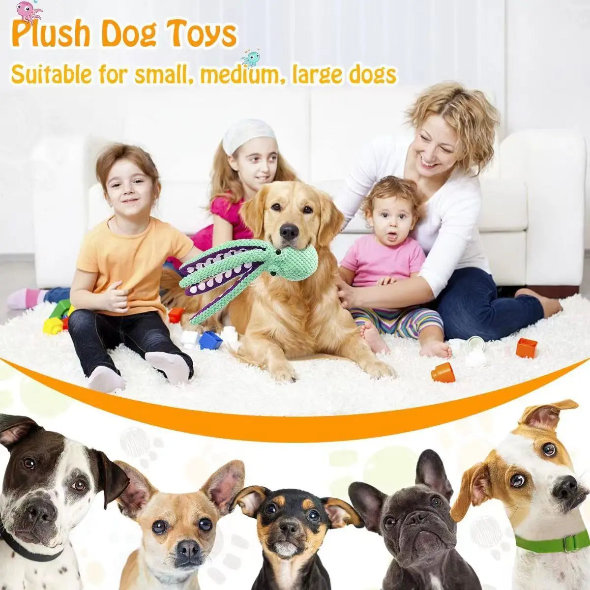 Plush Octopus Interactive Dog Toy with Squeaky Fun for Puppies & Dogs
