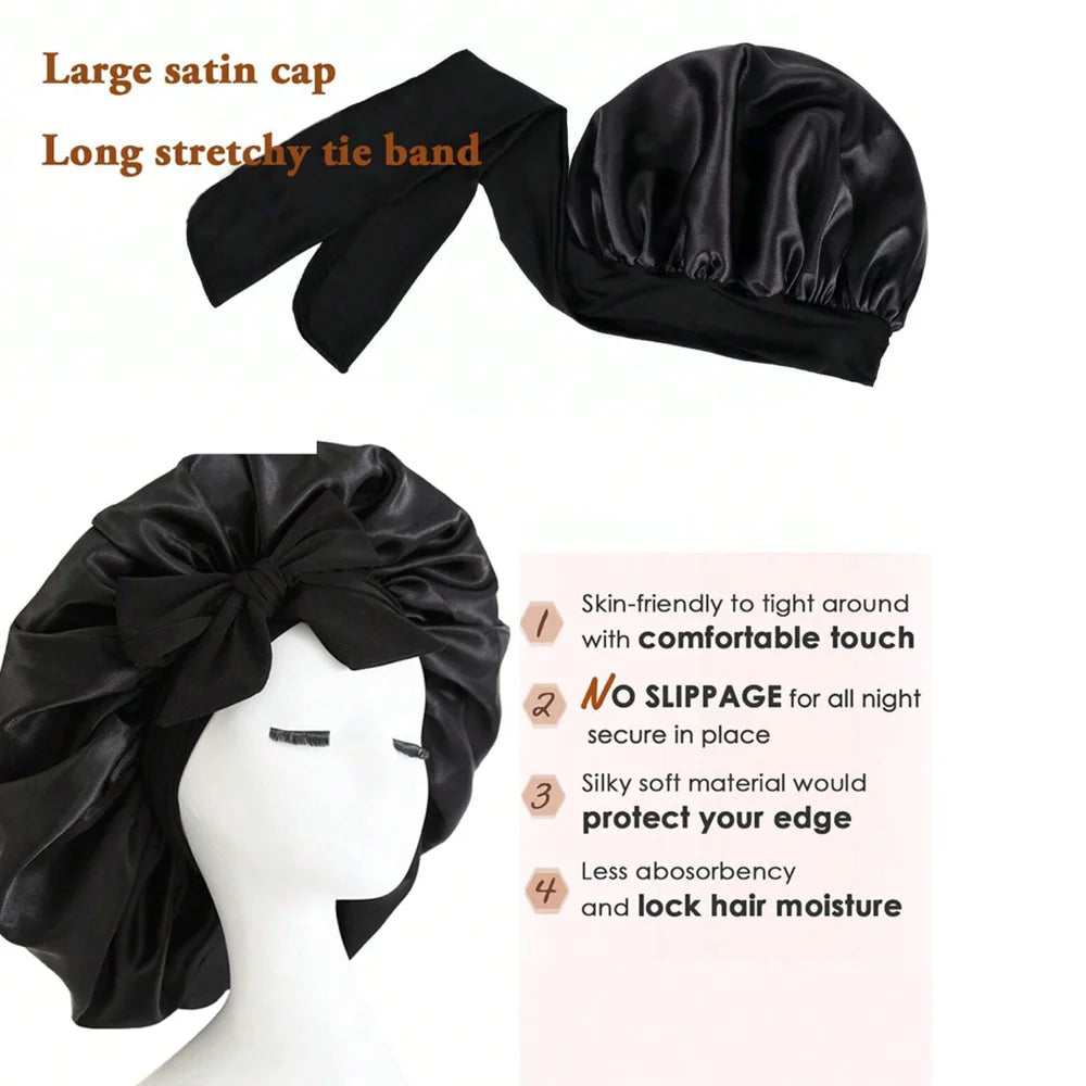 Adjustable Satin Sleep Bonnet with Tie Band for Women & Men