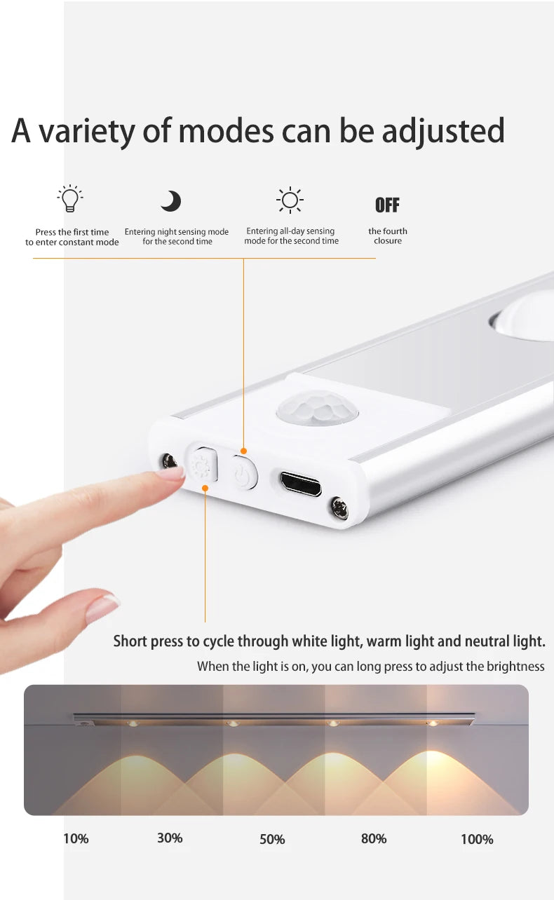 Cabinet Light USB Rechargeable Motion Sensor Ultra-Thin Night Light for Kitchen Wardrobe Cabinet | 20CM / 30CM / 40CM / 50CM LED Strip Light