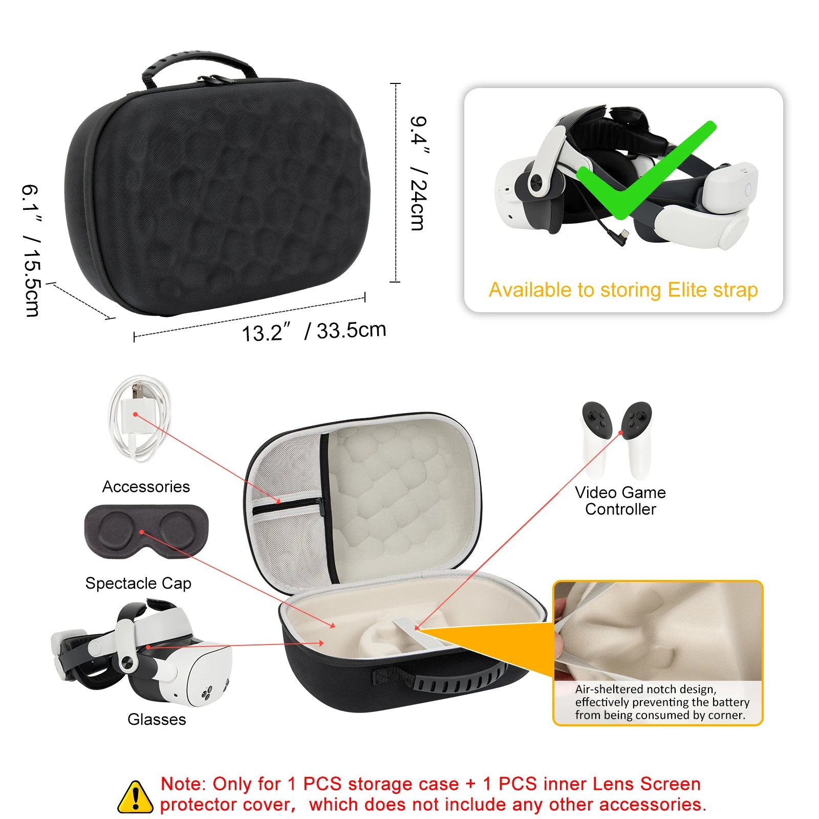 Hard Carrying Case Compatible with Meta Quest 3, Quest 3S and Quest 2 VR Accessories