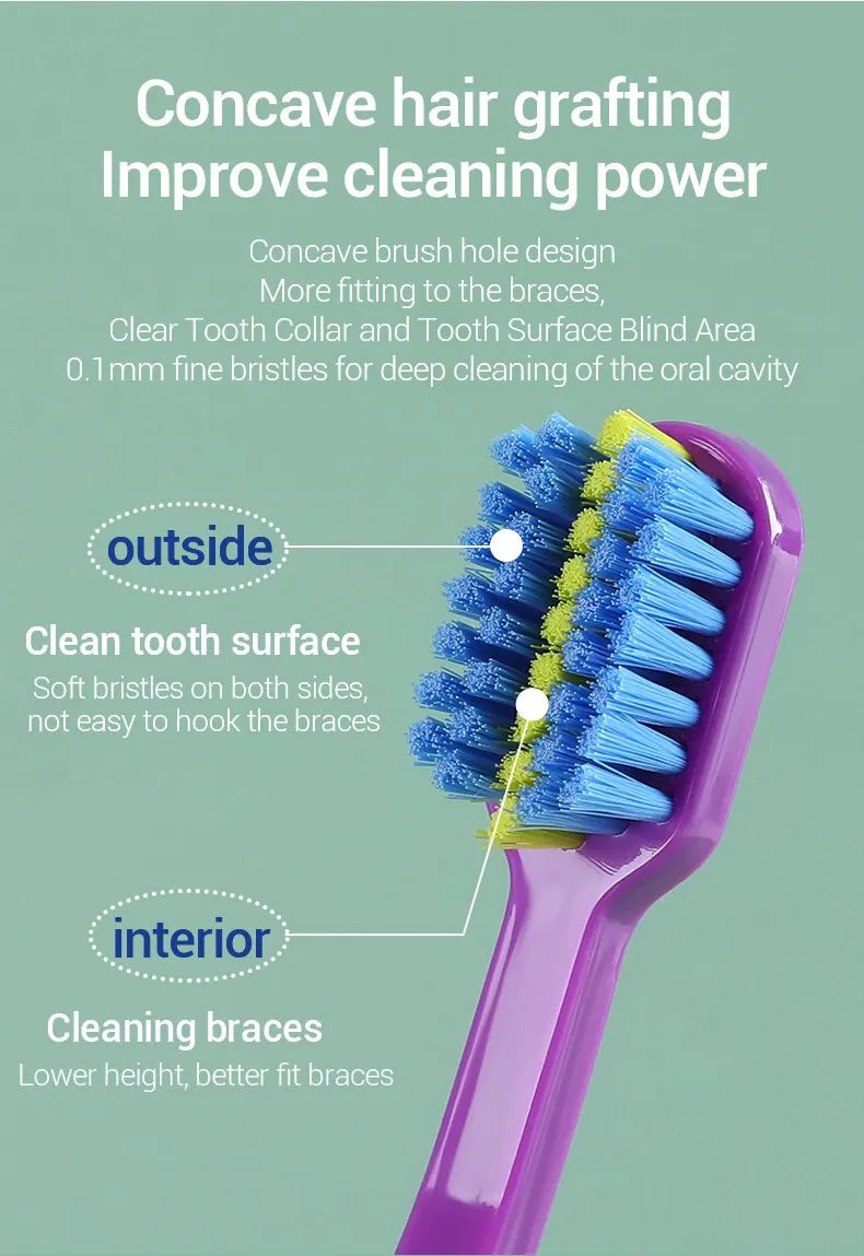 3PCS Orthodontic Soft Bristle Toothbrush Set for Braces Care