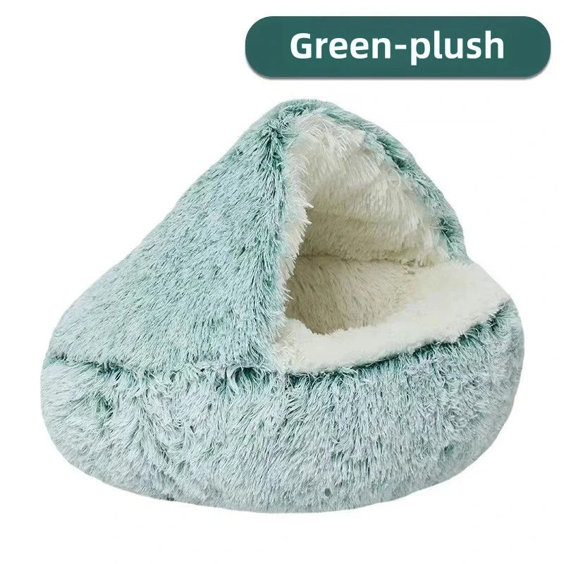 Autumn Winter Soft Plush Pet Bed — Semi-Enclosed Cat Nest | Warm Comforter Shell Cat House | Cozy Kitten & Small Dog Sleeping Nest