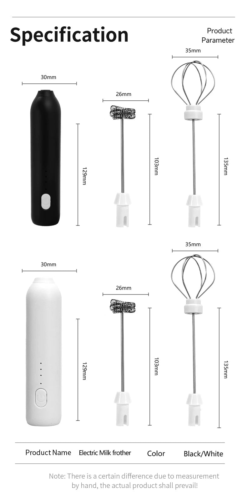 USB Rechargeable 3-Speed Handheld Milk Frother & Egg Beater
