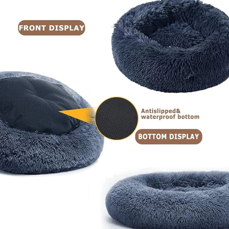 40-90CM Round Plush Pet Bed for Dogs & Cats, Soft Warm Sleeping Bed in 6 Sizes