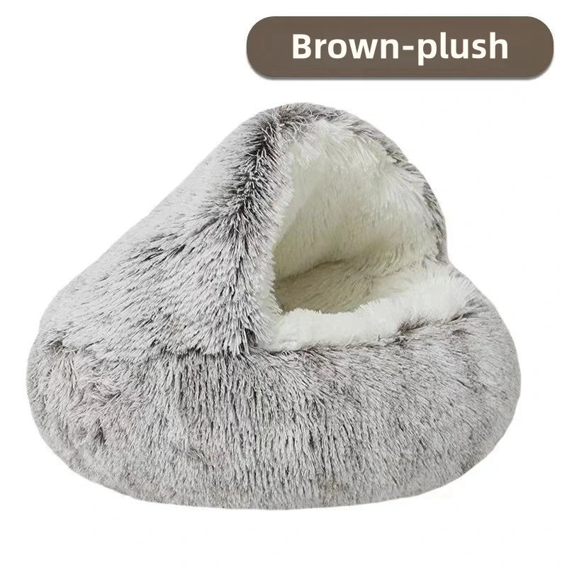 Autumn Winter Soft Plush Pet Bed — Semi-Enclosed Cat Nest | Warm Comforter Shell Cat House | Cozy Kitten & Small Dog Sleeping Nest