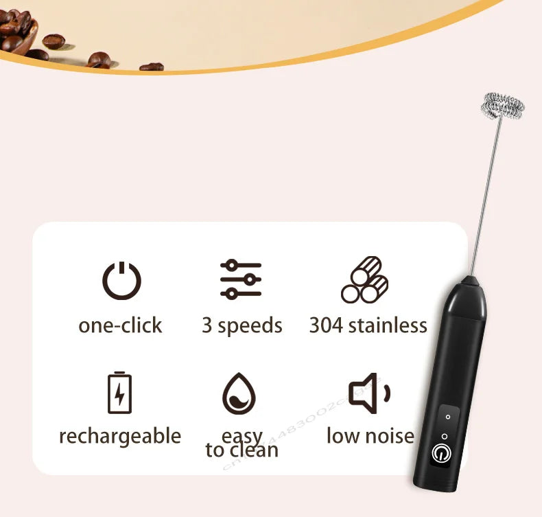 USB Rechargeable 3-Speed Handheld Milk Frother & Egg Beater
