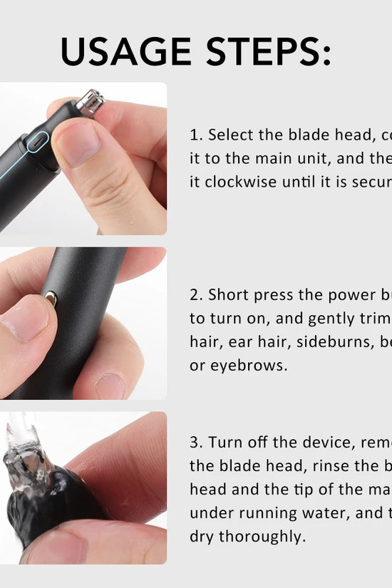 3-in-1 Rechargeable Nose Hair Trimmer with Facial Grooming Heads