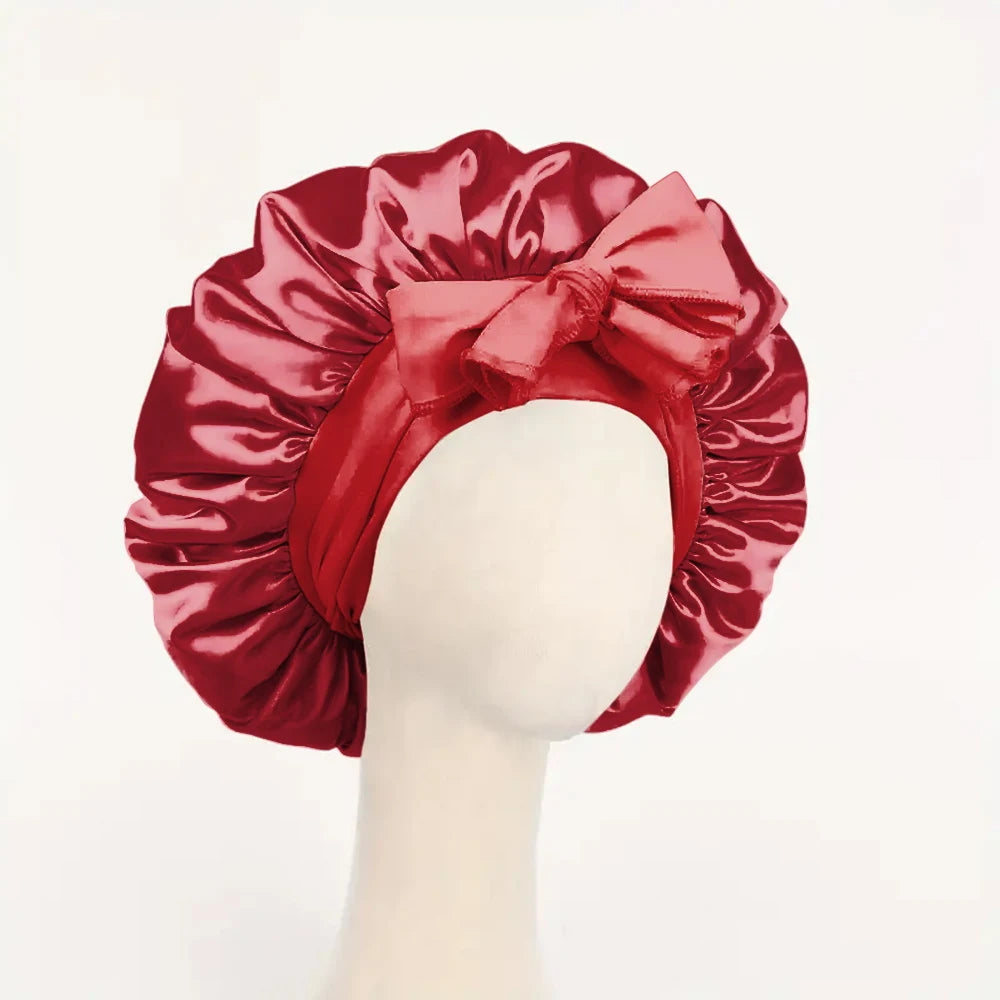 Adjustable Satin Sleep Bonnet with Tie Band for Women & Men