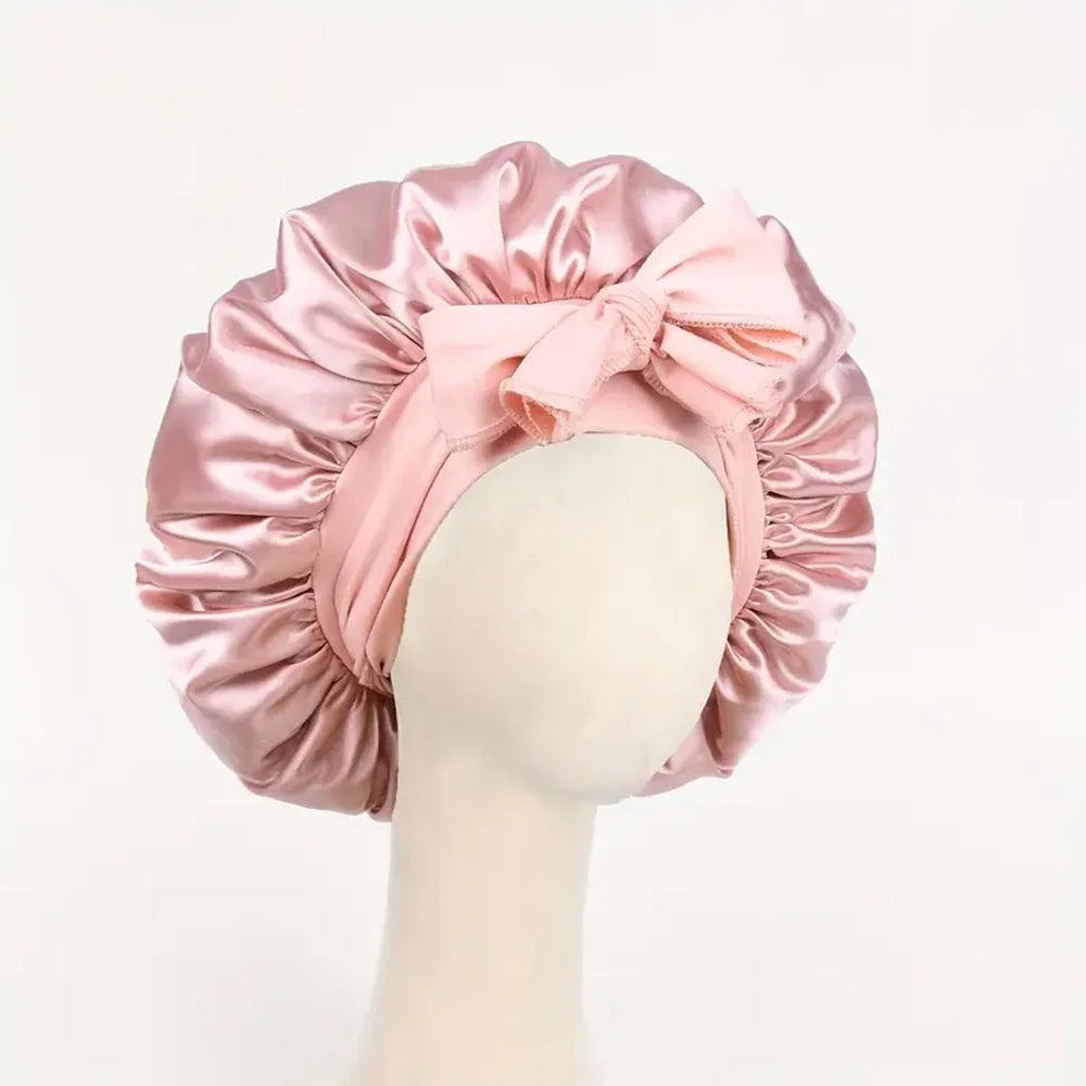 Adjustable Satin Sleep Bonnet with Tie Band for Women & Men