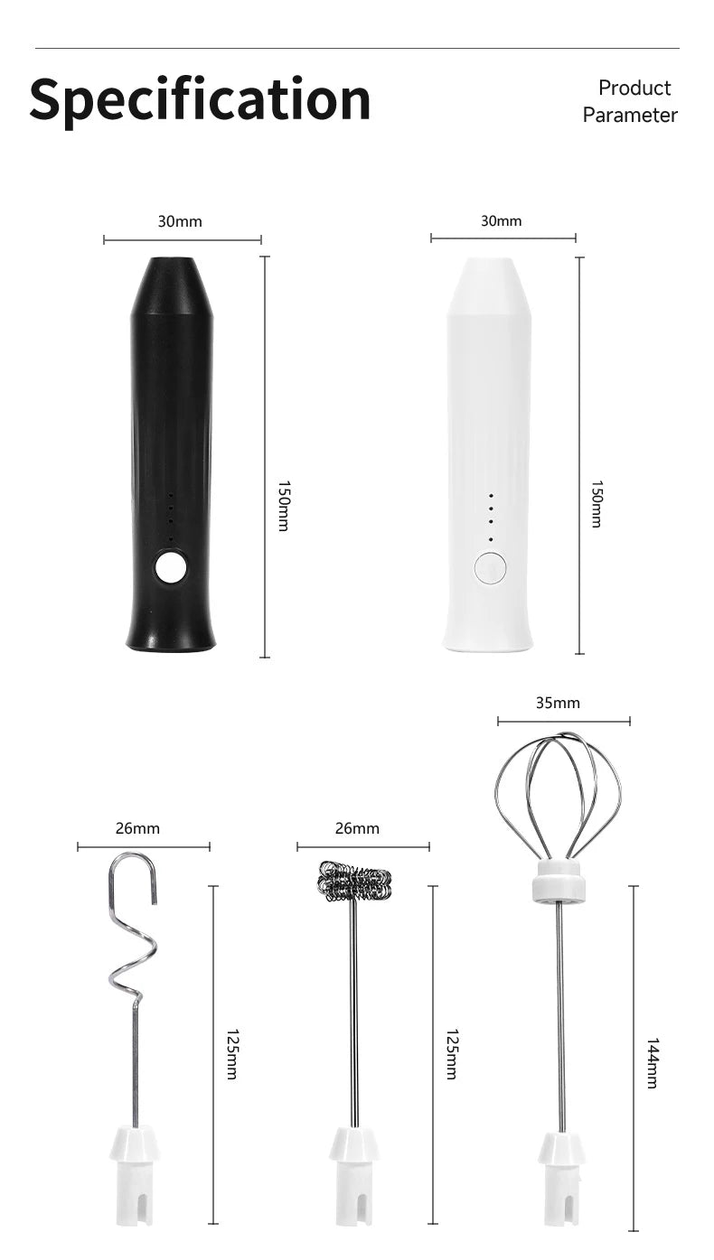USB Rechargeable 3-Speed Handheld Milk Frother & Egg Beater