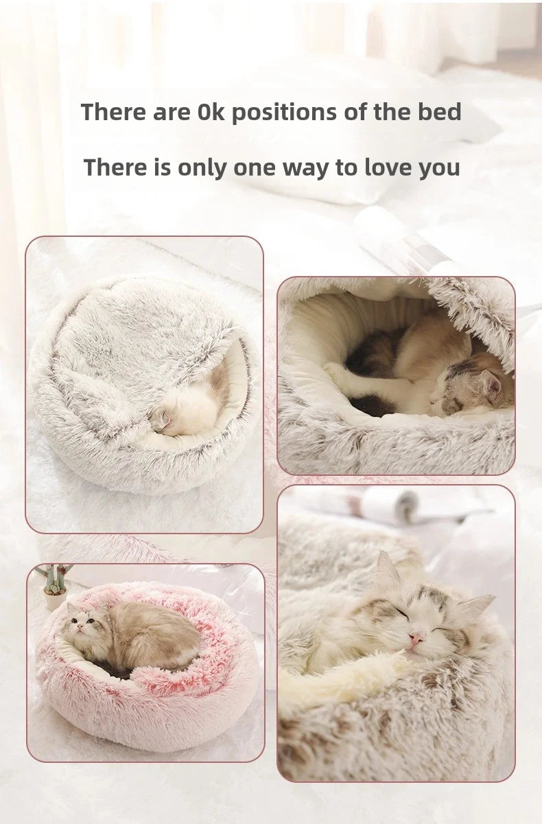 Autumn Winter Soft Plush Pet Bed — Semi-Enclosed Cat Nest | Warm Comforter Shell Cat House | Cozy Kitten & Small Dog Sleeping Nest
