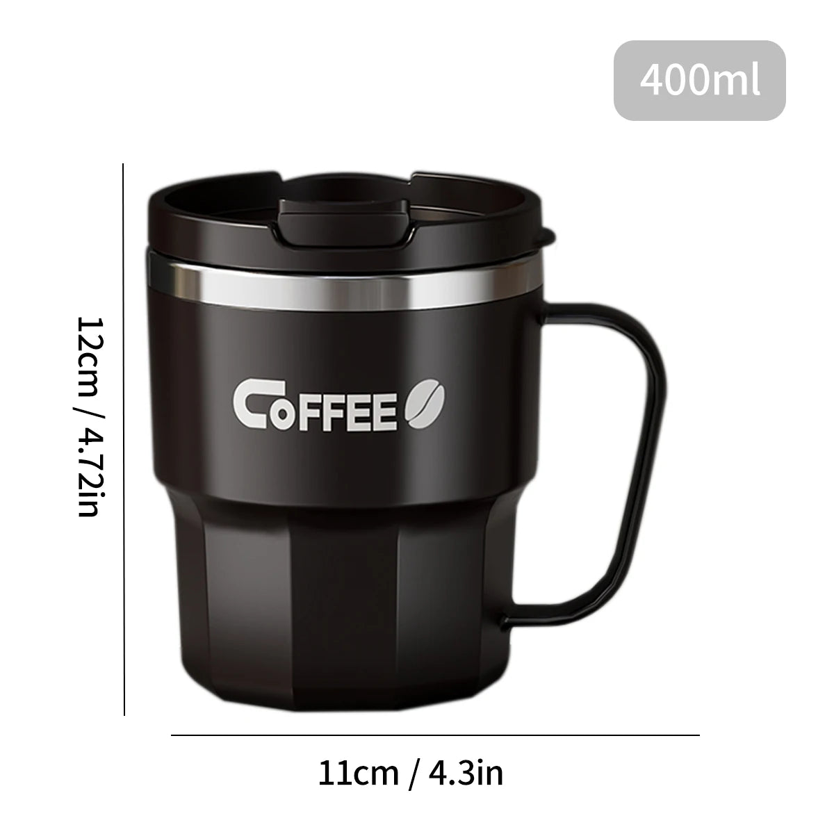 400ML Double Wall 304 Stainless Steel Insulated Coffee Mug with Sealed Lid for Hot & Cold Drinks
