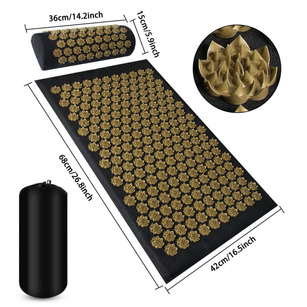 Acupressure Mat & Pillow Set with Carry Bag — Comfort & Relief, 200+ Lotus Discs